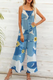 Casual Print Patchwork U Neck Loose Jumpsuits
