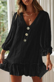 Casual Simplicity Solid Buckle Flounce V Neck Straight Dresses