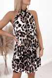 Casual Elegant Print Patchwork Halter Pleated Dresses