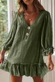 Casual Simplicity Solid Buckle Flounce V Neck Straight Dresses