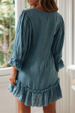 Casual Simplicity Solid Buckle Flounce V Neck Straight Dresses