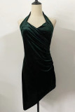 Sexy Simplicity Solid Backless Asymmetrical V Neck Irregular Dress Dresses