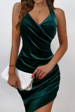 Sexy Simplicity Solid Backless Asymmetrical V Neck Irregular Dress Dresses
