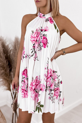 Casual Elegant Print Patchwork Halter Pleated Dresses