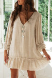 Casual Simplicity Solid Buckle Flounce V Neck Straight Dresses