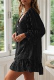 Casual Simplicity Solid Buckle Flounce V Neck Straight Dresses