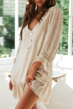 Casual Simplicity Solid Buckle Flounce V Neck Straight Dresses