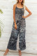Casual Print Patchwork U Neck Loose Jumpsuits