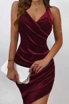 Sexy Simplicity Solid Backless Asymmetrical V Neck Irregular Dress Dresses