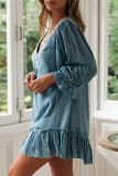 Casual Simplicity Solid Buckle Flounce V Neck Straight Dresses