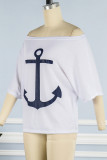 Casual Street Print Patchwork Off the Shoulder T-Shirts
