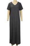 Casual Simplicity Solid Pocket Slit V Neck T-shirt Dress Dresses