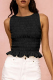 Sexy Solid Flounce O Neck Tops