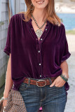 Elegant Solid Buttons O Neck Tops
