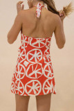 Sexy Vacation Geometric Patchwork Frenulum V Neck Irregular Dress Dresses
