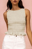 Sexy Solid Flounce O Neck Tops