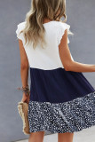Casual Leopard Patchwork O Neck A Line Short Sleeve Dress