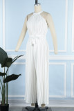 Casual Simplicity Solid Frenulum Fold Halter Loose Jumpsuits