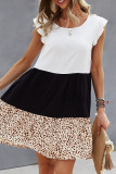 Casual Leopard Patchwork O Neck A Line Short Sleeve Dress