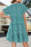 Casual Leopard Patchwork O Neck Short Sleeve Dress