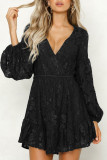 Sexy Solid Frenulum Fold V Neck A Line Dresses