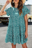 Casual Leopard Patchwork O Neck Short Sleeve Dress