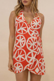 Sexy Vacation Geometric Patchwork Frenulum V Neck Irregular Dress Dresses