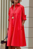 Casual Polka Dot Pocket Contrast Turndown Collar A Line Dresses