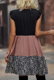 Casual Leopard Patchwork O Neck A Line Short Sleeve Dress