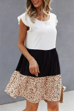 Casual Leopard Patchwork O Neck A Line Short Sleeve Dress