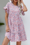 Casual Leopard Patchwork O Neck Short Sleeve Dress