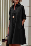 Casual Polka Dot Pocket Contrast Turndown Collar A Line Dresses