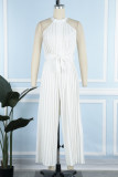 Casual Simplicity Solid Frenulum Fold Halter Loose Jumpsuits
