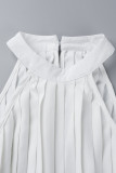 Casual Simplicity Solid Frenulum Fold Halter Loose Jumpsuits