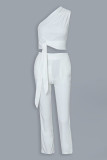 Casual Work Solid Frenulum Oblique Collar Sleeveless Two Pieces