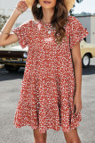 Casual Leopard Patchwork O Neck Short Sleeve Dress