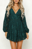 Sexy Solid Frenulum Fold V Neck A Line Dresses