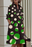 Casual Polka Dot Pocket Contrast Turndown Collar A Line Dresses