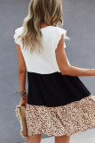 Casual Leopard Patchwork O Neck A Line Short Sleeve Dress