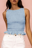 Sexy Solid Flounce O Neck Tops