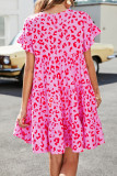 Casual Leopard Patchwork O Neck Short Sleeve Dress