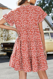 Casual Leopard Patchwork O Neck Short Sleeve Dress