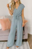 Casual Simplicity Solid Frenulum V Neck Loose Jumpsuits