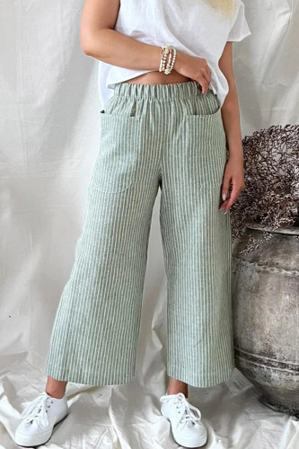Casual Solid Pocket Loose Straight Bottoms