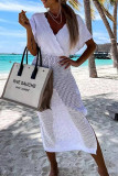 Sexy Vacation Solid Hollowed Out Patchwork Swimwears Cover Up