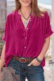 Elegant Solid Buttons O Neck Tops
