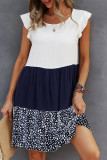 Casual Leopard Patchwork O Neck A Line Short Sleeve Dress