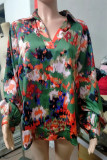 Work Elegant Print Patchwork V Neck Tops