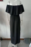 Sexy Casual Solid Pocket Flounce Off the Shoulder A Line Dresses