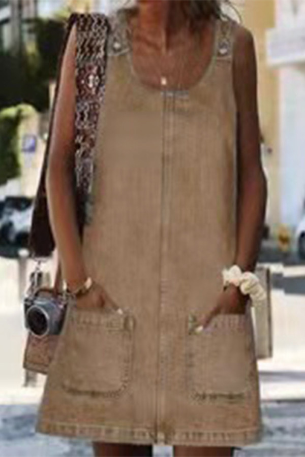 Casual Street Solid Pocket U Neck Dresses